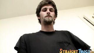 Hairy straight guy masturbating solo and teasing in bed