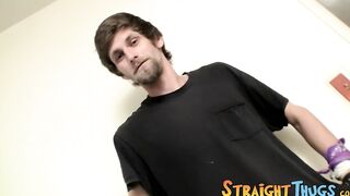 Hairy straight guy masturbating solo and teasing in bed