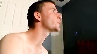 Solo gay Jay wanks off his big dick while smoking cigars