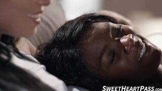 Tattooed lesbian Rina Ellis eats sweaty pussy before scissoring with sexy black Ana F