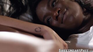 Tattooed lesbian Rina Ellis eats sweaty pussy before scissoring with sexy black Ana F