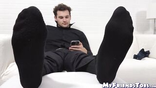 Handsome Zak shows off his gorgeous size fourteen feet and his beautiful physique