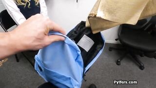 Blonde in glasses fucked over office desk