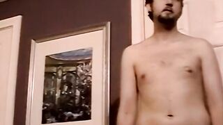 Cute bearded jock masturbates hardcore after kinky interview