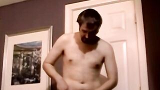Cute bearded jock masturbates hardcore after kinky interview