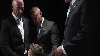 Twink Jack Waters spit roasted by horny studs Ace Banner and Master Saint