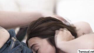 Big tits Maddy May banged by hot TS Gracie Jane