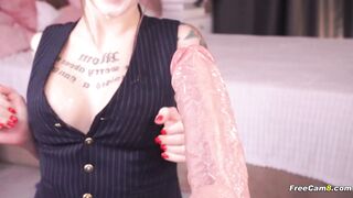 Petite Teen Deepthroat Practice with Giant Dildo