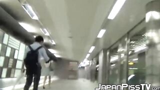 Kinky Asian brunettes pissing all over their hairy pussies