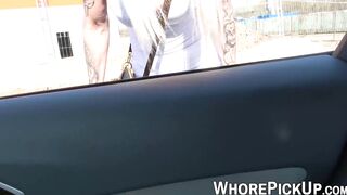 Old blonde hooker sucks two big dicks for the price of one