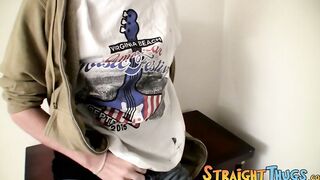 Bearded young man shoots jizz after jerking off solo