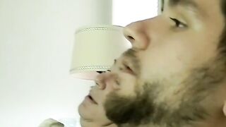 Mature homo vapes before sucking freshly stroked cock