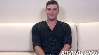 Young soldier is happy to show his big dick and masturbates