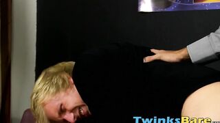 Twink jerks himself off and cums while riding big bare dick