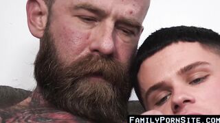 Stepfather with a beard rimmed his sons ass before drilling him raw