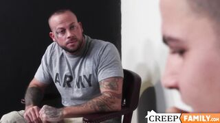 Muscled inked stepdad Sean Duran shoves his monster dick in his stepsons hole
