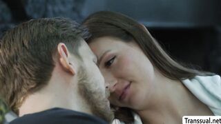 TS cheater waits husband to leave and do anal sex
