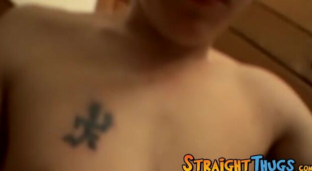 Shy tattooed guy worked his hard dick like a real porn star