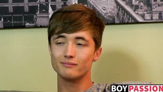 Adorable twink lets his friend fuck his little ass bareback