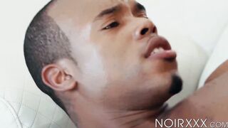 Ebony dudes Liam Cyber and Timarrie Baker engage in throat fucking and ass hammering