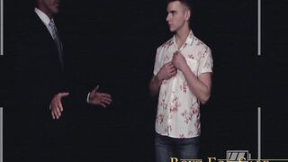 Twink Jack Waters shoots load while getting fucked with a curved dildo with hunky Ace