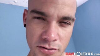 Good looking Latino Odin tugs his massive cock and cums solo