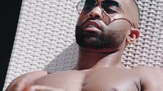 Hot pool cleaner Seth Santoro massages my ripped body before mounting my cock