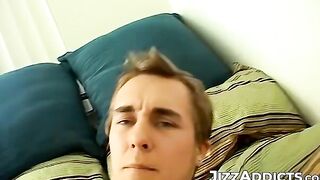 Jock boy Kelly Cooper beat his own massive meat before his cum shoots