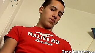 Skinny Paolo loves to take a taste of his own fresh cum after jerking off