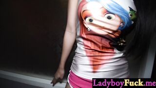 Cute ladyboy Wawa sucking big white cock