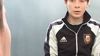 Amateur twink jacks off while being drilled in the rear
