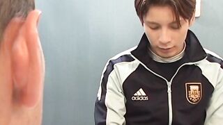 Amateur twink jacks off while being drilled in the rear