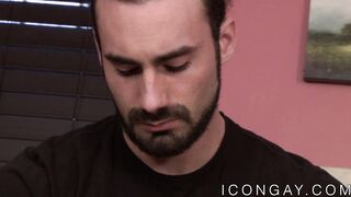 Bearded gay masseur makes his customer suck his big cock