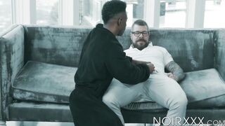 Curly Liam Cybers rock hard black abdomen gets pigmented by my oozing white cum