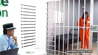 Spicy Latina gags on prison guards big dick