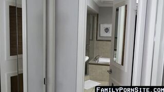 Twink stepson kept an eye on his stepdad and takes his crude cock