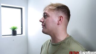Stepbrother on his knees eating stepsis pussy