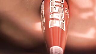 Handsome restricted man takes a baseball bat in his tight ass hole