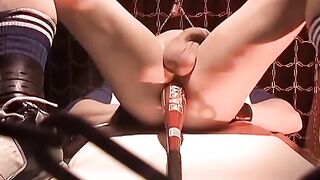 Handsome restricted man takes a baseball bat in his tight ass hole