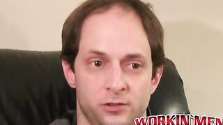 Handsome hunk jerks off his throbbing dick after interview