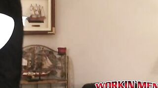 Handsome hunk jerks off his throbbing dick after interview
