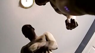 Two young twinks get a help from chubby mature gay