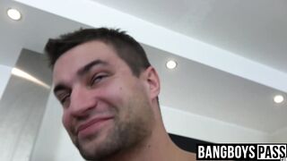 Young hunk with massive cock barebacking an old dude hard
