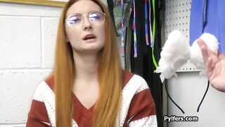 Nerdy redhead in glasses milks officers hard dick