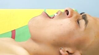 Kinky skinhead latino Cristobal is on the sofa wanking dick