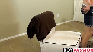 Tiny twink dildos his ass and strokes himself with passion