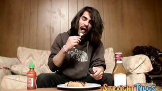Shaggy straight dude shows his twink ways while wanking