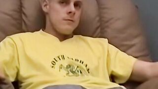 Horny and muscular guy wanks off huge dick until he cums a lot