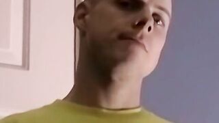 Horny and muscular guy wanks off huge dick until he cums a lot