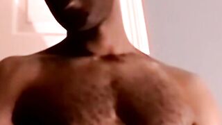 Handsome black amateur jerks off his BBC and cums solo